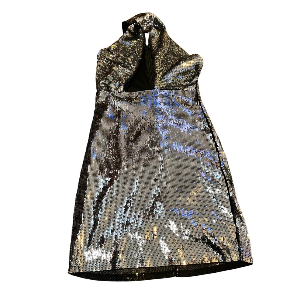 Silver Sequin Halter Mini Dress Sleeveless Party Cocktail Event Sparkly Silver